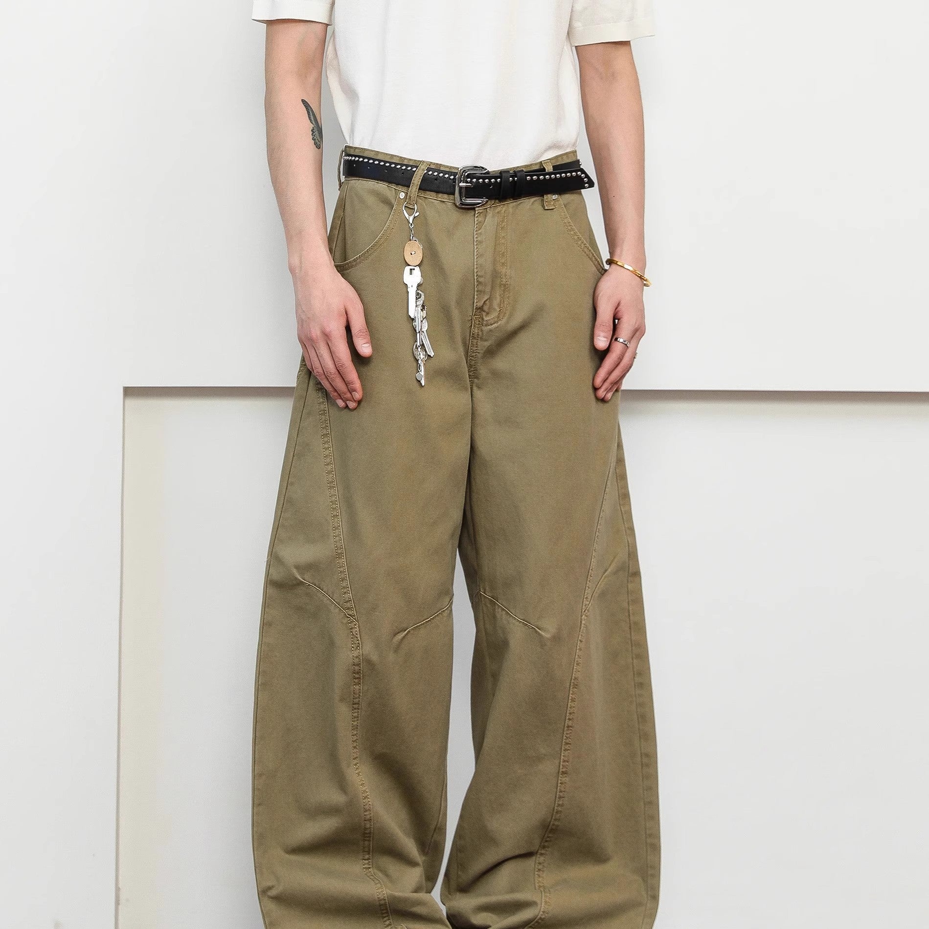 Retro Deconstruction Wide-leg High-end Khaki Pants