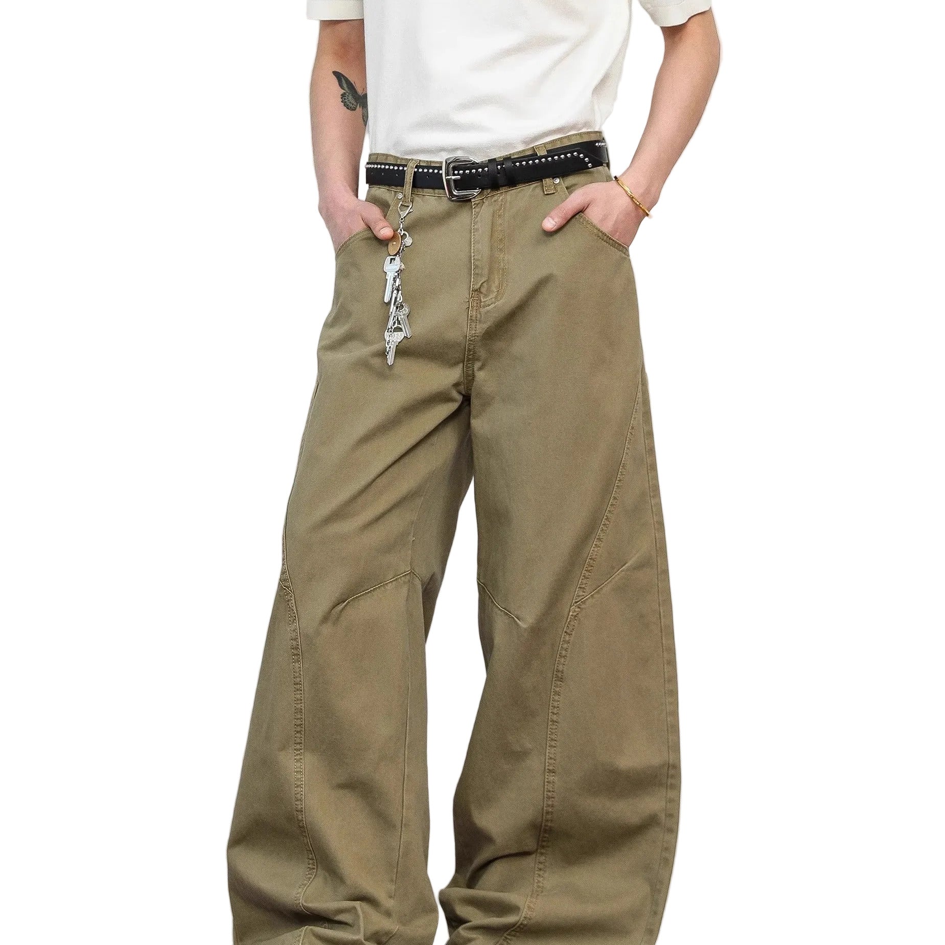 Retro Deconstruction Wide-leg High-end Khaki Pants